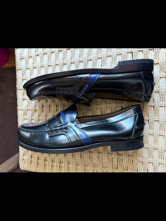 AUTH LUXURY PRADA PENNY LOAFER SHOES 2DG100 BLACK LEATHER US 9.5